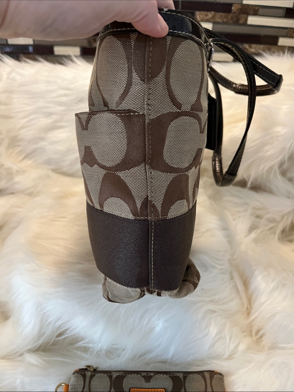 Coach Brown Signature Canvas Tote with Dark Brown Trim - Picture 4 of 4